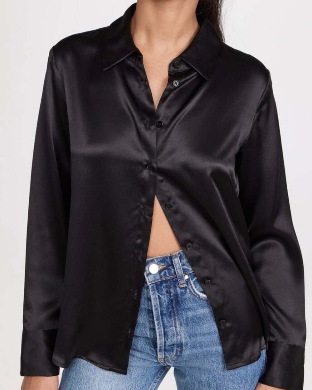 Reformation Sky Relaxed Silk Black Button-Down Blouse-Size Small